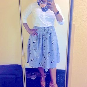 Zara Birds & Stripes Button Front Midi Skirt